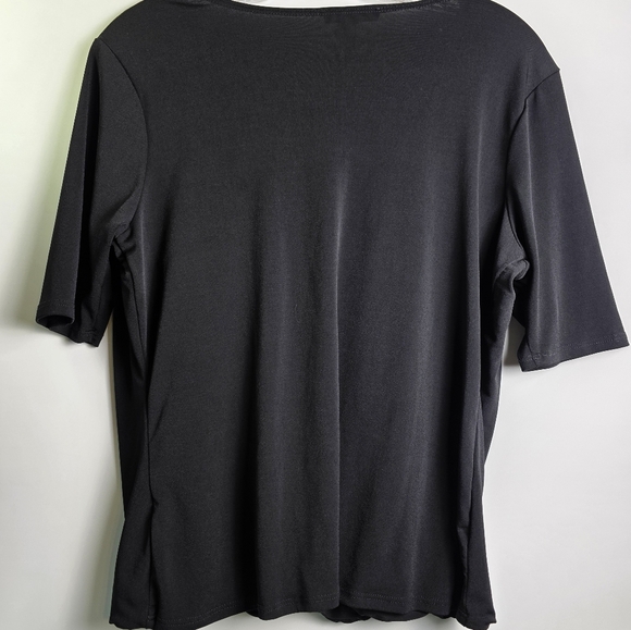 Roz & Ali Black Draped Front Top Petite L Polyester Blend - Picture 4 of 7